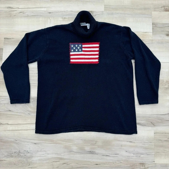 Carolina Colours Vintage Patriotic American Flag Turtleneck Sweater USA - Picture 8 of 9